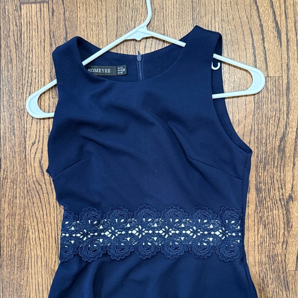 Navy Homeyee Sleeveless Dress with Lace Detail - Picture 1 of 6
